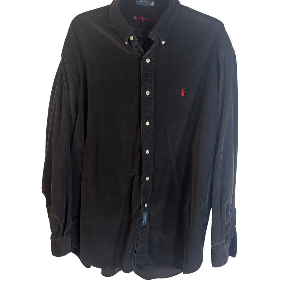 Vintage Ralph Lauren The Blaire Shirt Mens XL Black Corduroy Button Down Pony